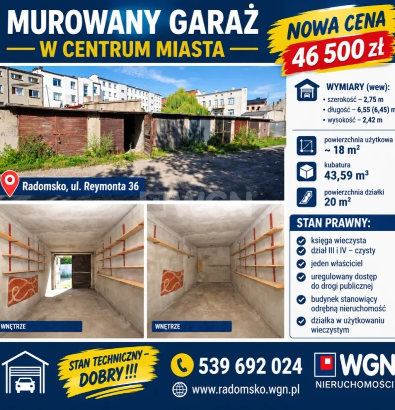 Garaż na  sprzedaż Radomsko - Garaż murowany sprzedam!
